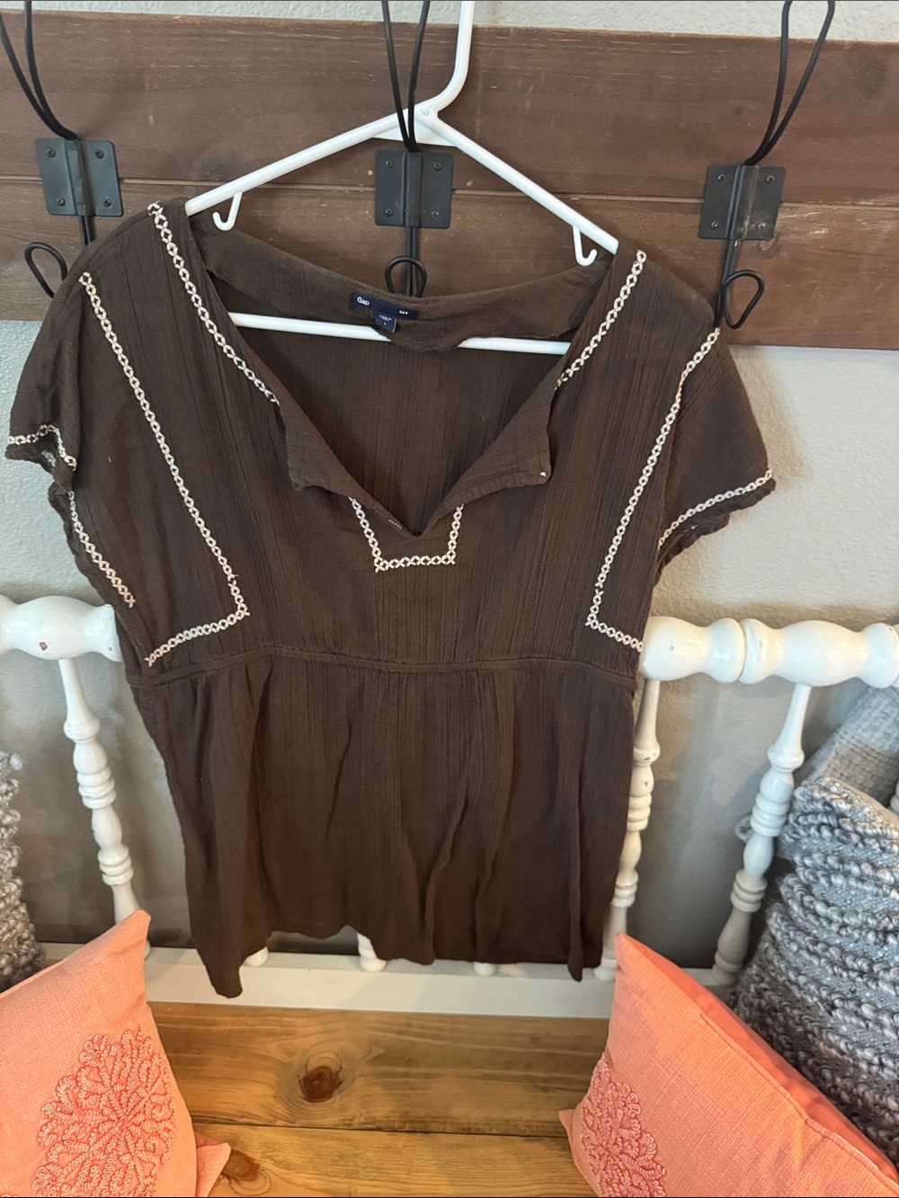 GAP Brown Embroidered V-Neck Tunic Top